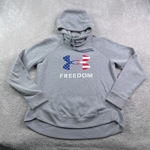 Under Armour Hoodie Womens Medium Grey Freedom USA Flag Logo Hooded Sweatshirt